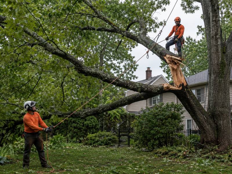Large broken branch resting on the ground after being taken down